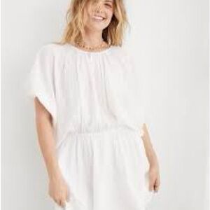 White Short Sleeve Smocked swim coverup